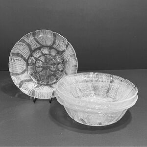 Vintage Fleur Textured Clear Glass Sunflower Cereal/Soup Bowls Set Of 4
